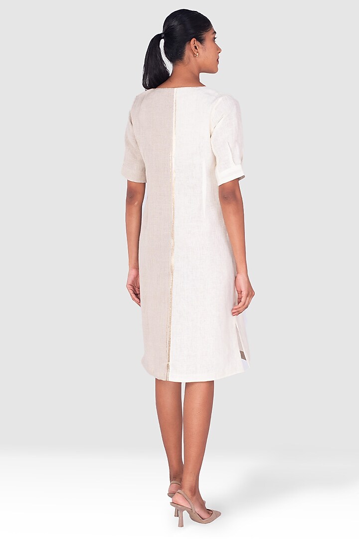 Off-White & Beige Linen Summer Dress by Kaveri at Pernia's Pop Up Shop