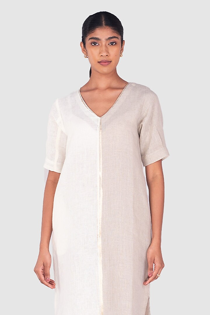 Off-White & Beige Linen Summer Dress by Kaveri at Pernia's Pop Up Shop