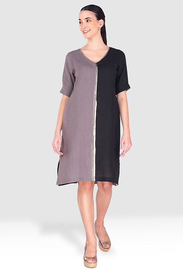 Black & Ash Grey Linen Dress by Kaveri at Pernia's Pop Up Shop