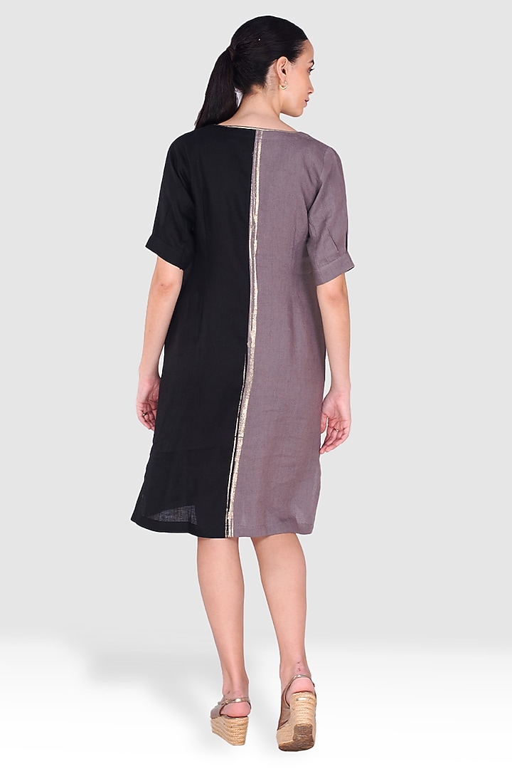Black & Ash Grey Linen Summer Dress by Kaveri at Pernia's Pop Up Shop