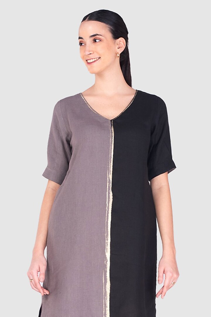 Black & Ash Grey Linen Summer Dress by Kaveri at Pernia's Pop Up Shop