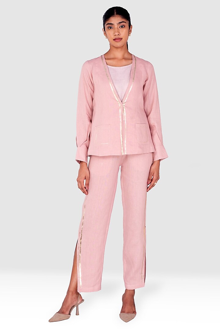 Shadow Rose-Colored & Blush Linen Blazer Set by Kaveri at Pernia's Pop Up Shop