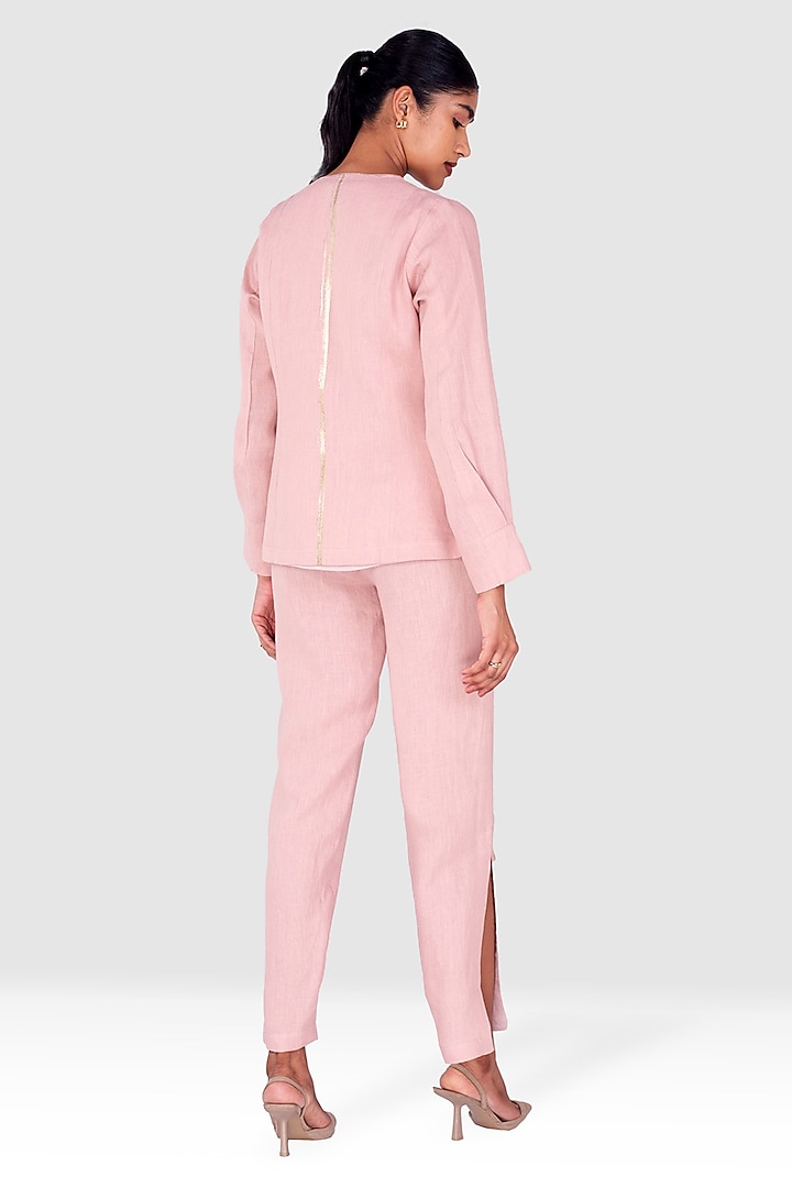 Shadow Rose-Colored & Blush Linen Blazer Set by Kaveri at Pernia's Pop Up Shop