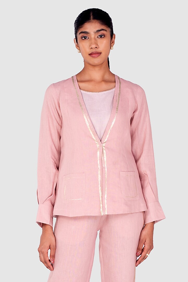 Shadow Rose-Colored & Blush Linen Blazer Set by Kaveri at Pernia's Pop Up Shop