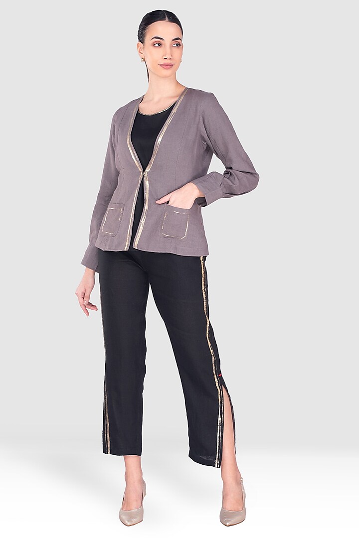 Black & Ash Grey Linen Blazer Set by Kaveri at Pernia's Pop Up Shop