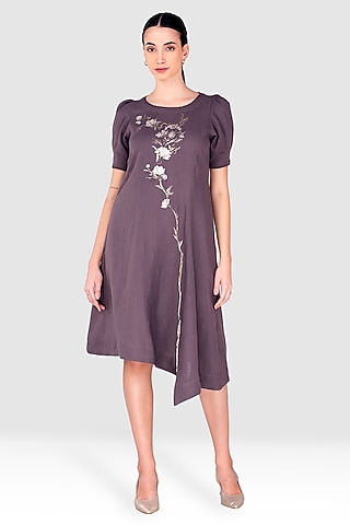Grey & Black Linen High-Low Asymmetric Dress by Kaveri