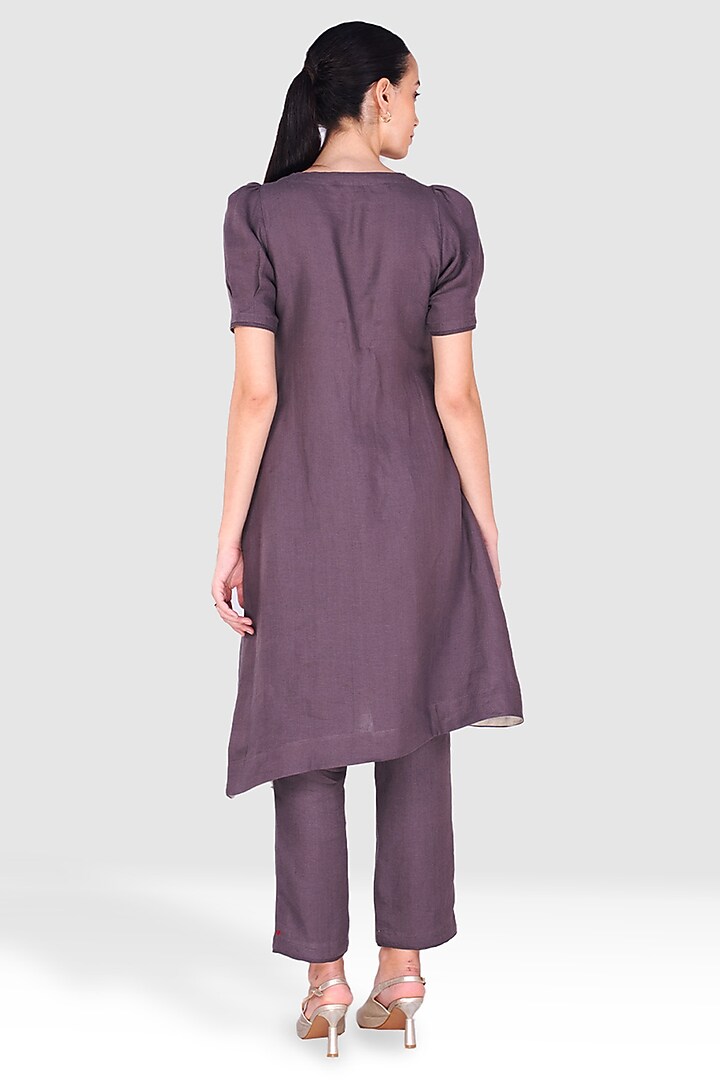 Grey & Black Linen Asymmetric Kurta Set by Kaveri at Pernia's Pop Up Shop