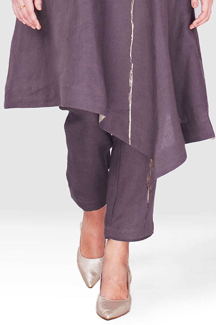 Grey & Black Linen Asymmetric Kurta Set by Kaveri at Pernia's Pop Up Shop