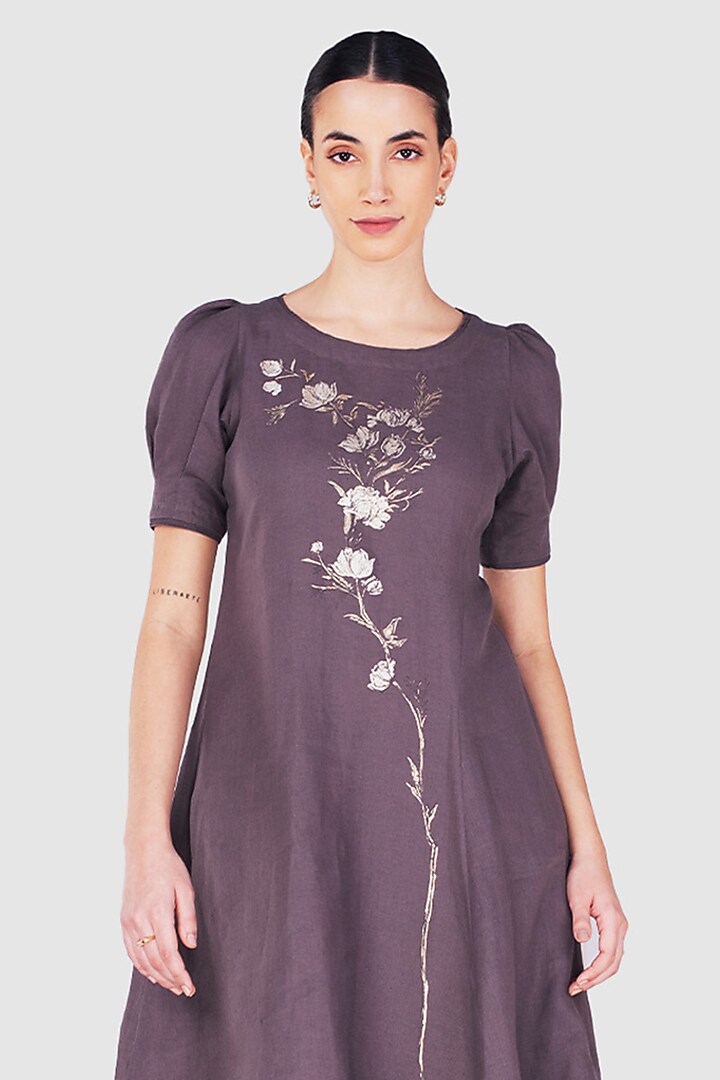 Grey & Black Linen Asymmetric Kurta Set by Kaveri at Pernia's Pop Up Shop