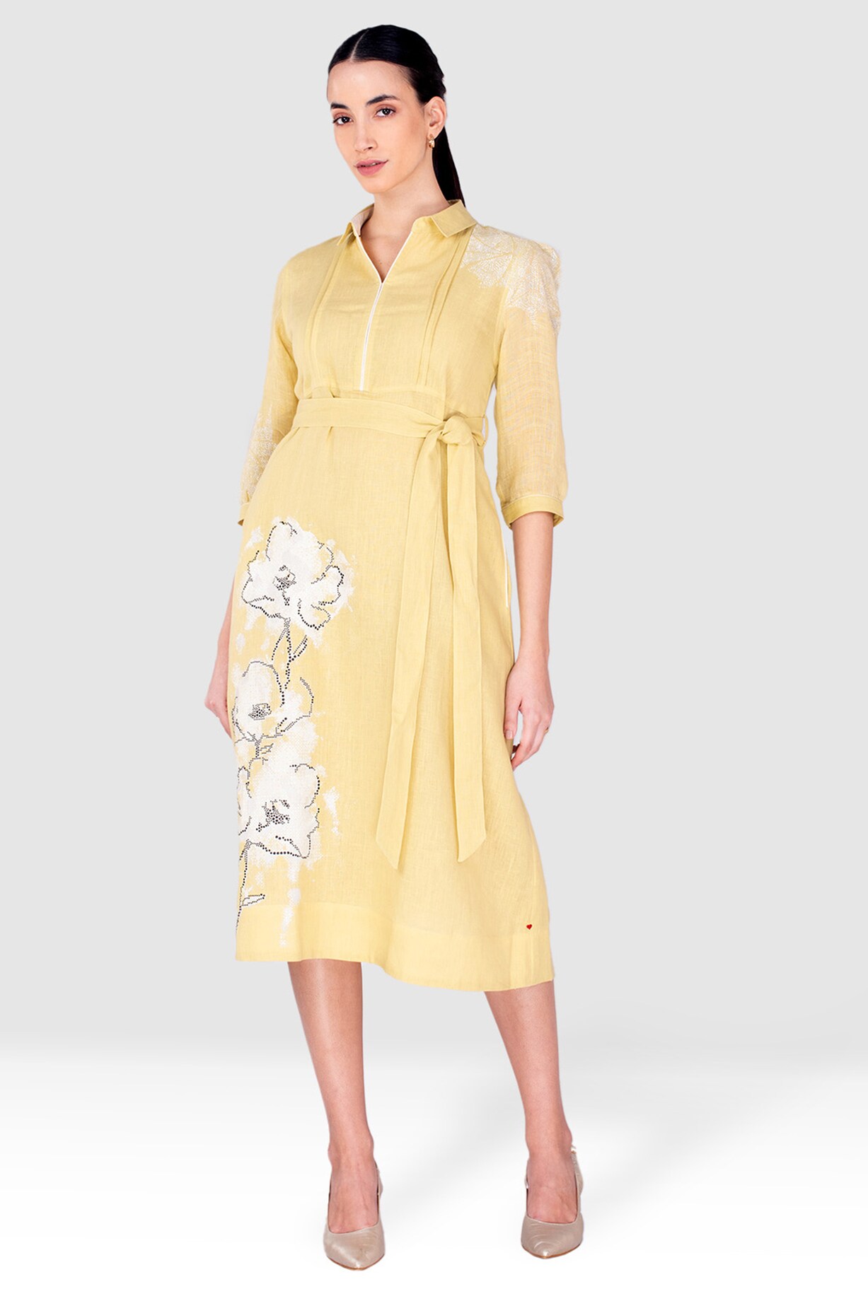 Neon Linen Floral Printed Flared Dress by Kaveri at Pernia's Pop Up Shop  2026