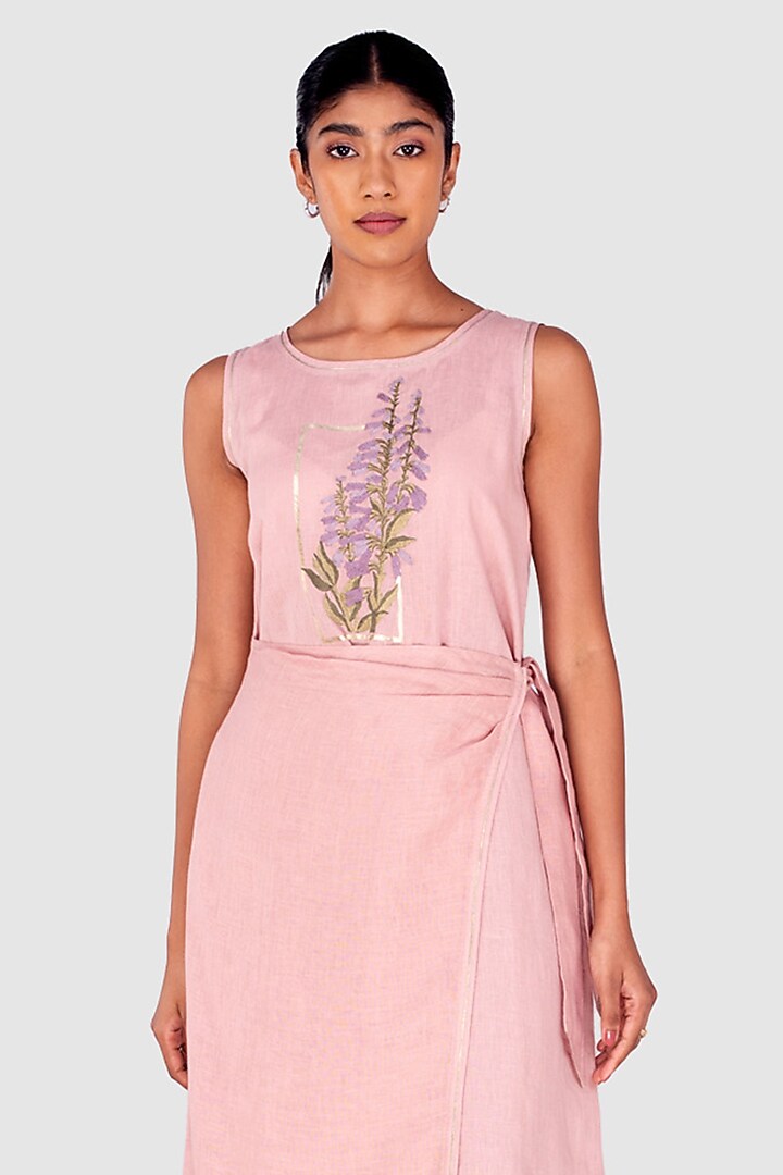 Blush Grey Linen Thread Embossed Embroidered Flared Summer Dress by Kaveri at Pernia's Pop Up Shop