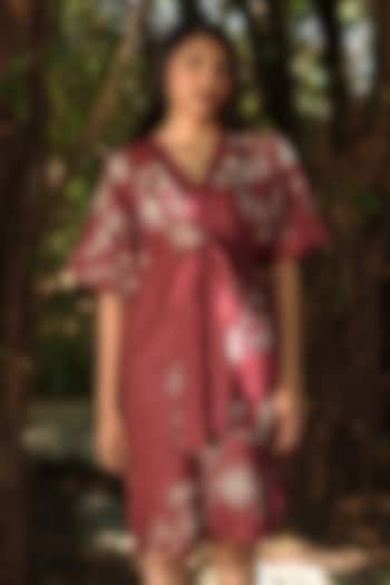 Merlot Linen Blend Floral Printed Summer Dress by Kaveri at Pernia's Pop Up Shop
