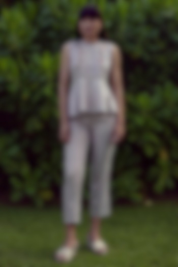 Mauve Linen Blend Floral Printed Peplum Top by Kaveri at Pernia's Pop Up Shop