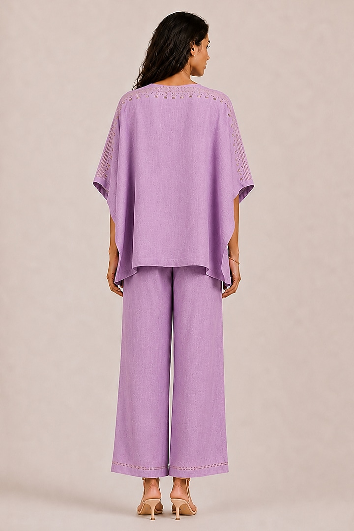 Lavender Linen Blend Stud Embellished Co-Ord Set by Kaveri at Pernia's Pop Up Shop