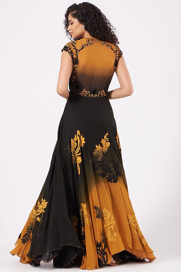 Mustard & Acid Black Embroidered Wedding Gown by Kartikeya at Pernia's Pop Up Shop