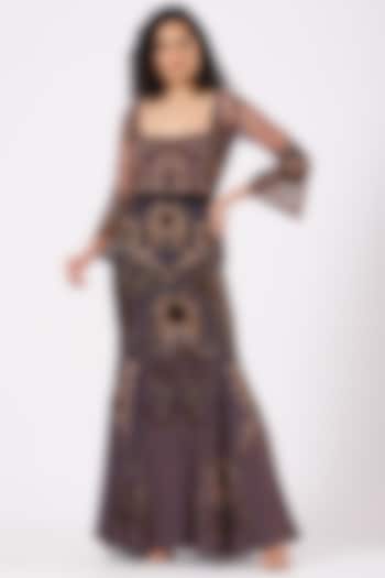 Mauve Embroidered Fish-Cut Gown by Kartikeya