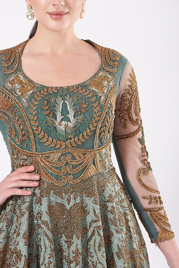 Mint Blue Embroidered Bridal Gown by Kartikeya at Pernia's Pop Up Shop