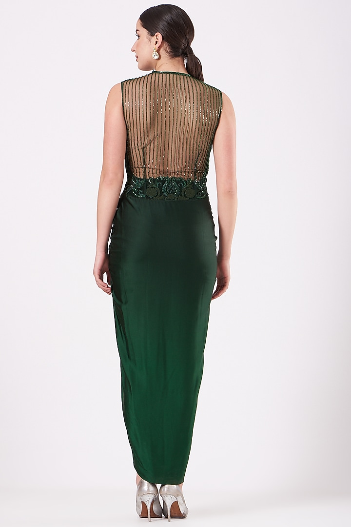 Deep Emerald Green Embroidered Engagement Gown by Kartikeya at Pernia's Pop Up Shop