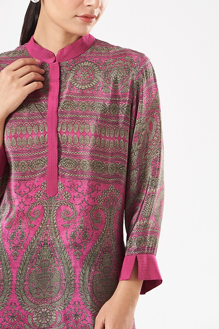 Fuschia Pink Crepe Printed Tunic by Kartikeya at Pernia's Pop Up Shop