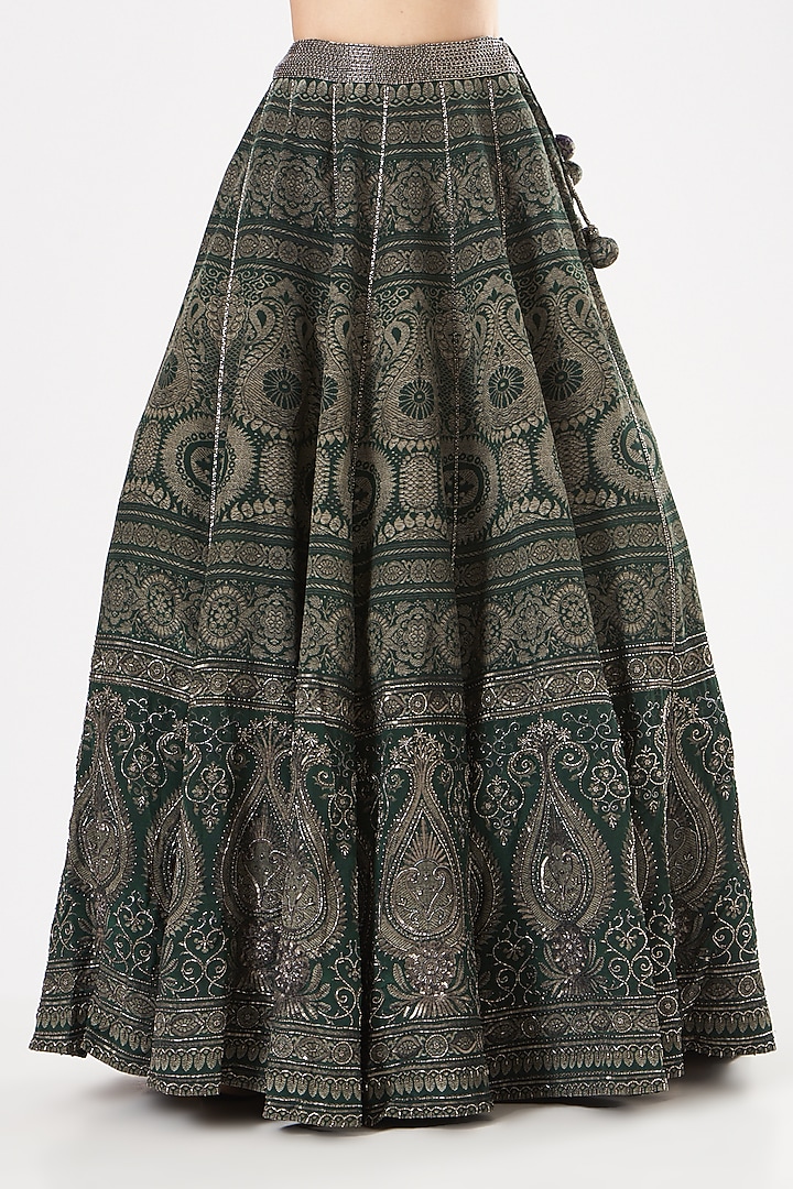 Bottle Green Embroidered Bridal Lehenga Set by Kartikeya at Pernia's Pop Up Shop