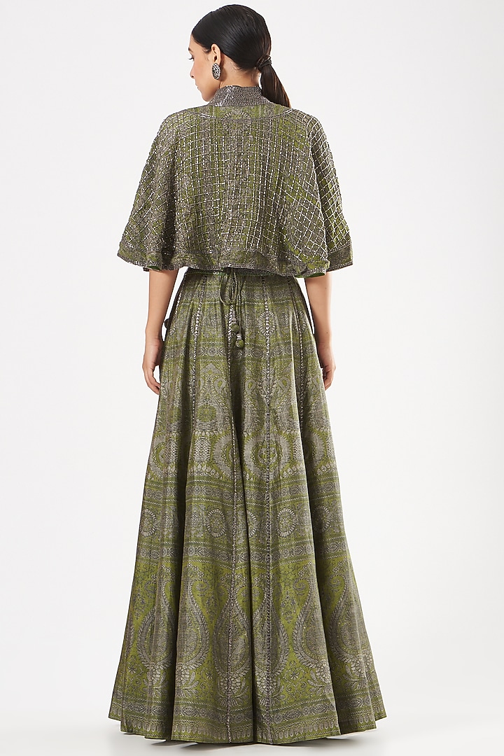 Green Silk Embroidered Wedding Lehenga Set by Kartikeya at Pernia's Pop Up Shop