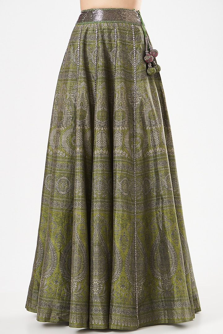Green Silk Embroidered Wedding Lehenga Set by Kartikeya at Pernia's Pop Up Shop