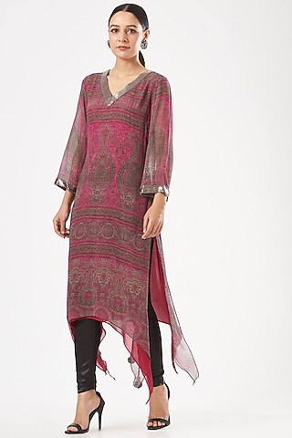 Fuschia Pink Embellished Tunic by Kartikeya