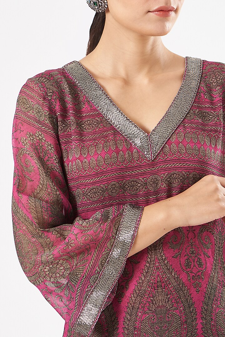 Fuschia Pink Embellished Tunic by Kartikeya at Pernia's Pop Up Shop