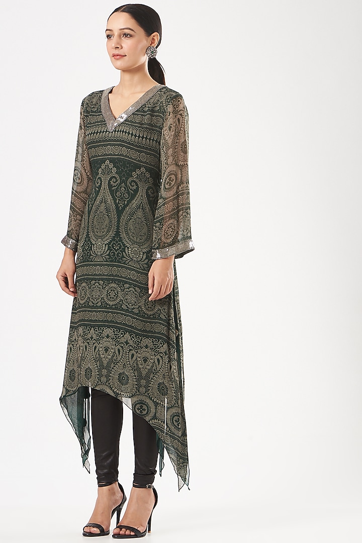 Emerald Green Embellished Tunic by Kartikeya