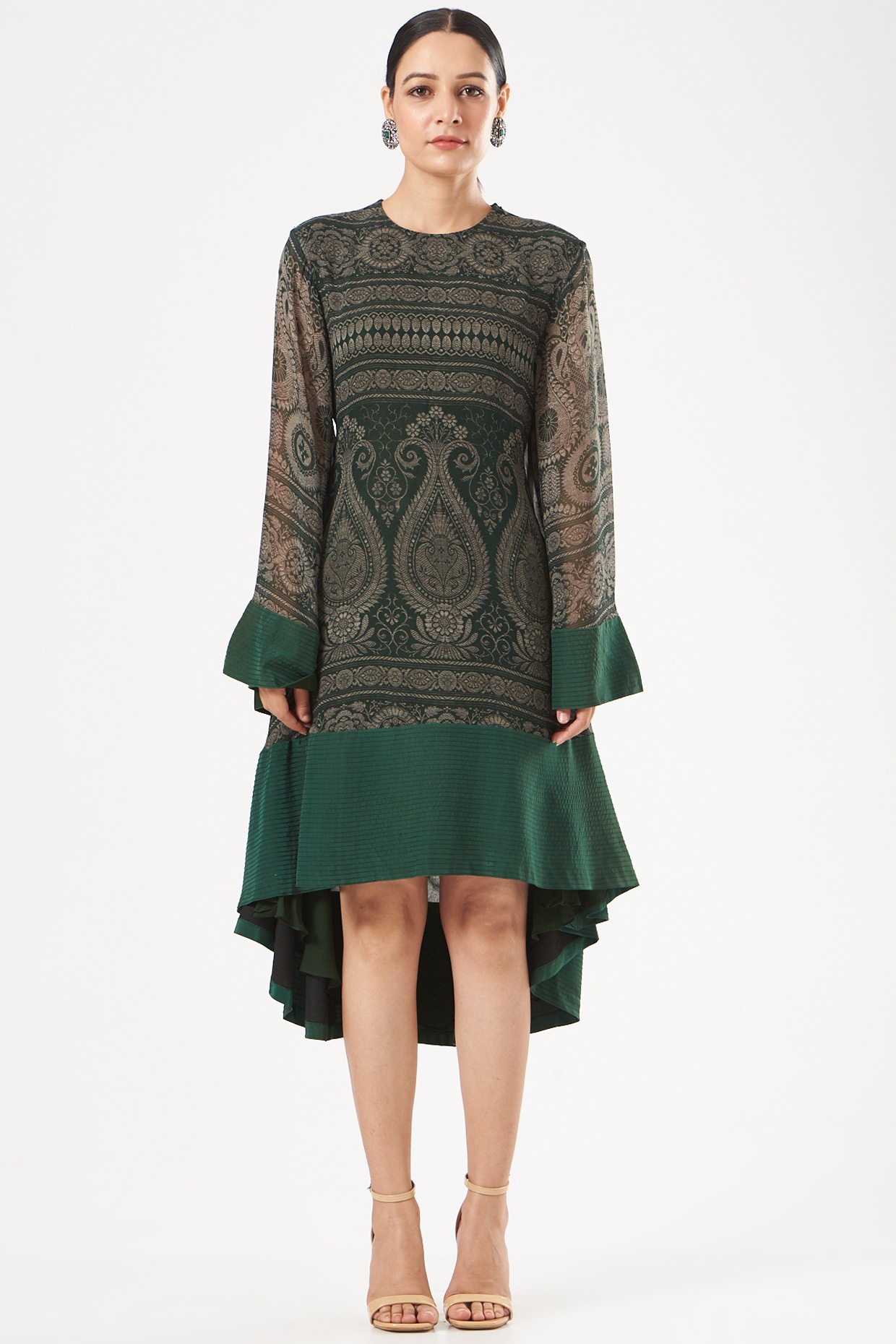 Emerald Green Printed Tunic Dress 