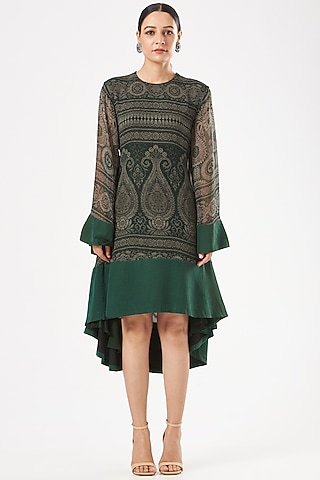 Emerald Green Printed Tunic Dress by Kartikeya