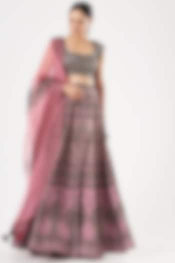 Blush Pink Digital Printed Lehenga Set by Kartikeya