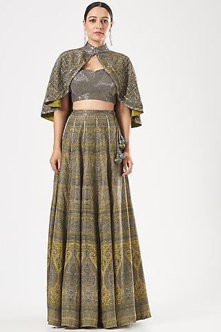 Multi-Colored Embroidered Lehenga Set by Kartikeya