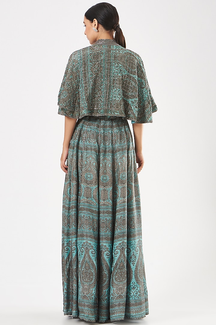Turquoise Embroidered Wedding Lehenga Set by Kartikeya at Pernia's Pop Up Shop