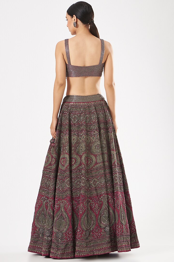 Maroon Embroidered Bridal Lehenga Set by Kartikeya at Pernia's Pop Up Shop