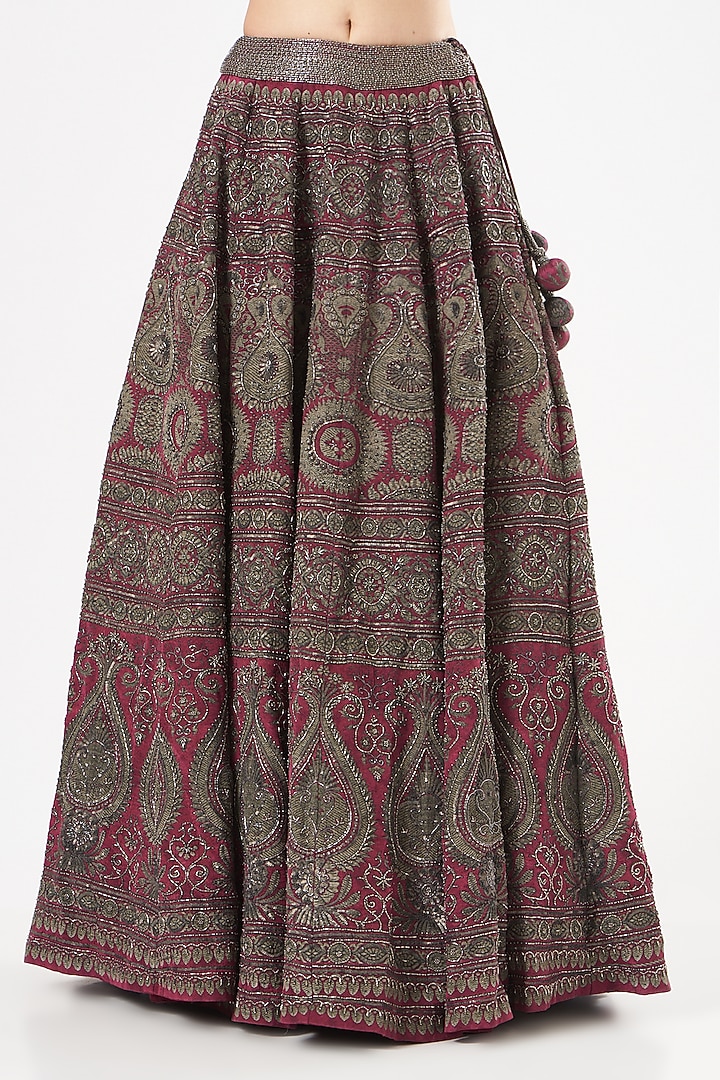 Maroon Embroidered Bridal Lehenga Set by Kartikeya at Pernia's Pop Up Shop