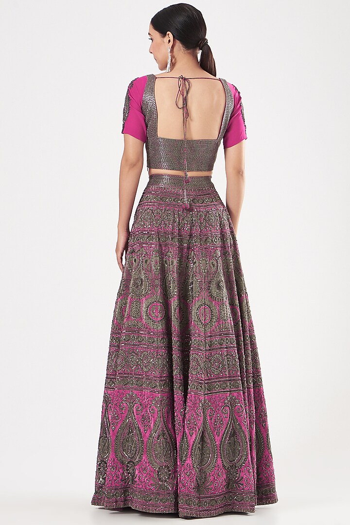 Fushia Pink Printed Bridal Lehenga Set by Kartikeya at Pernia's Pop Up Shop