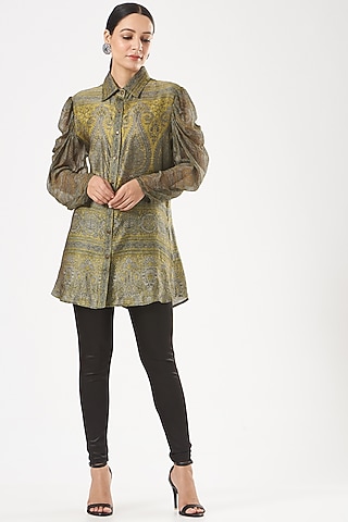 Ochre Yellow Printed Shirt by Kartikeya
