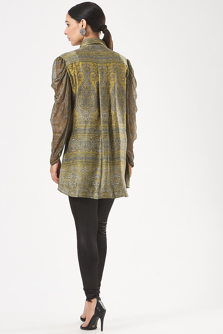 Ochre Yellow Printed Shirt by Kartikeya at Pernia's Pop Up Shop