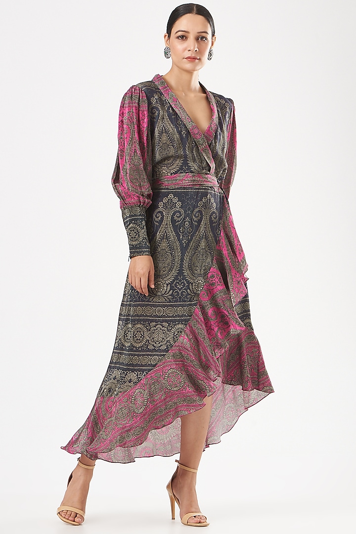 Multi-Colored Printed Wrap Dress by Kartikeya