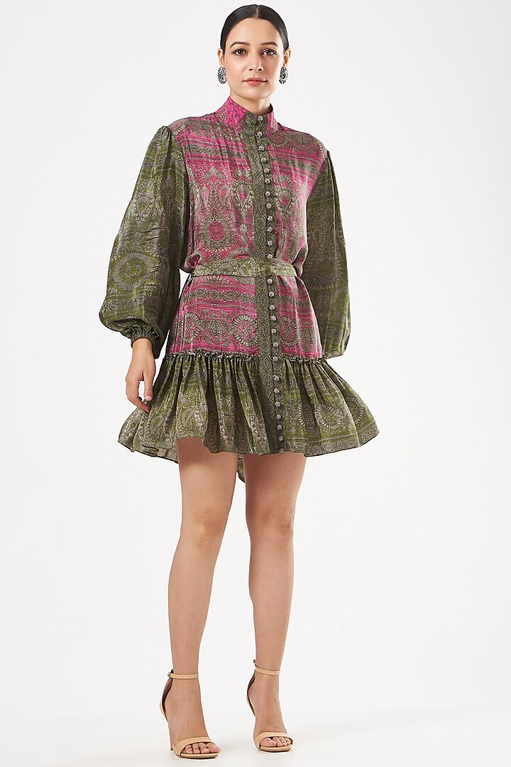 Multi-Colored Printed Frilled Dress by Kartikeya