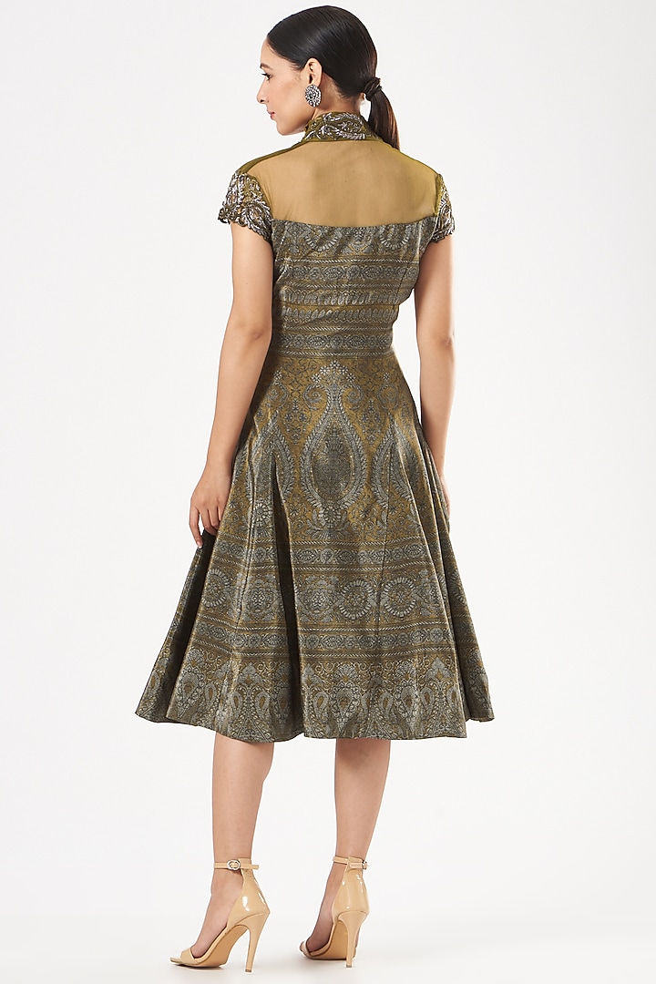 Mustard Embroidered Midi Vacation Dress by Kartikeya at Pernia's Pop Up Shop