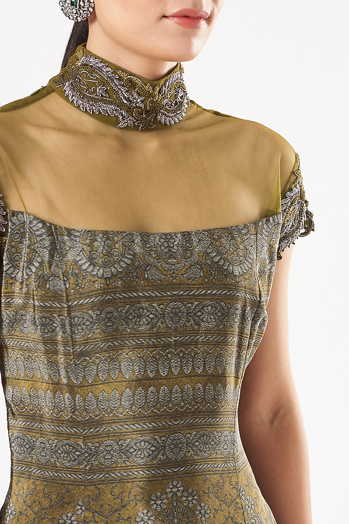 Mustard Embroidered Midi Vacation Dress by Kartikeya at Pernia's Pop Up Shop