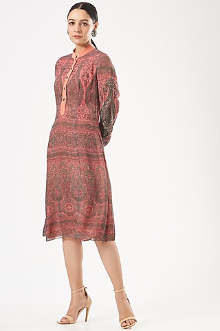 Peach Silk Embroidered Tunic by Kartikeya