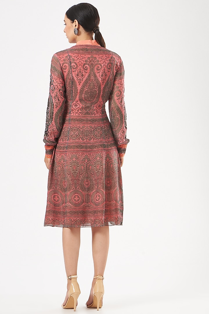 Peach Silk Embroidered Tunic by Kartikeya at Pernia's Pop Up Shop