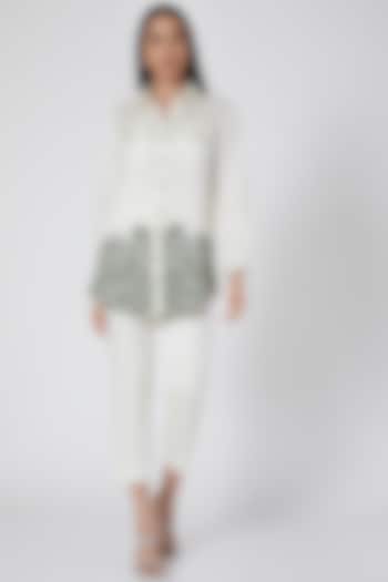 Ivory & Sage Green Shirt With Thread Work by Kartikeya at Pernia's Pop Up Shop