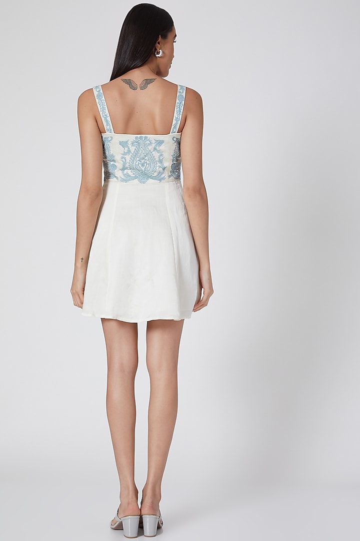Ivory & Soft Blue Corset Dress by Kartikeya at Pernia's Pop Up Shop