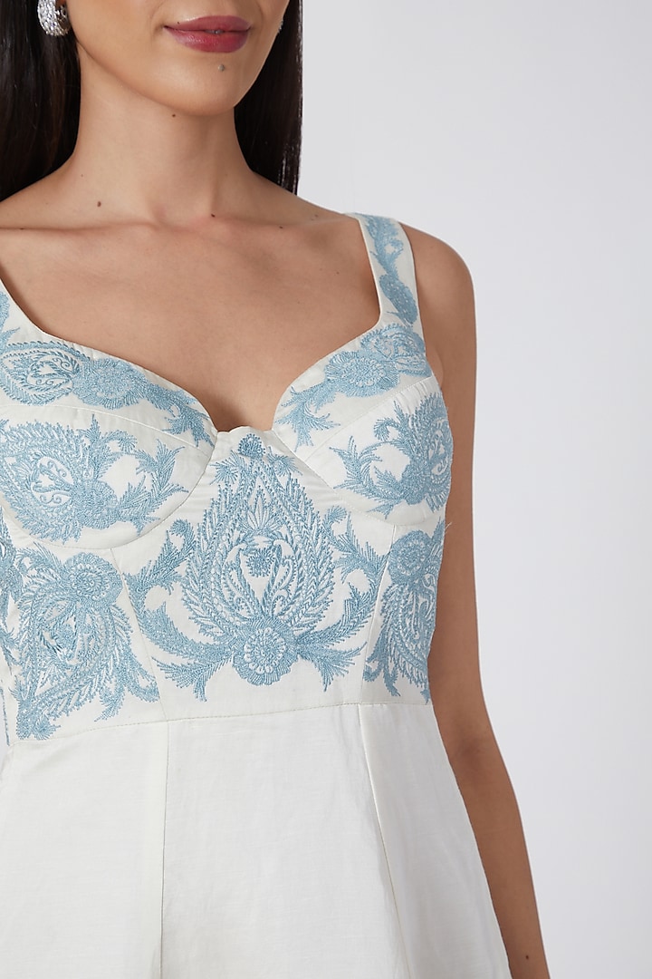 Ivory & Soft Blue Corset Dress by Kartikeya at Pernia's Pop Up Shop