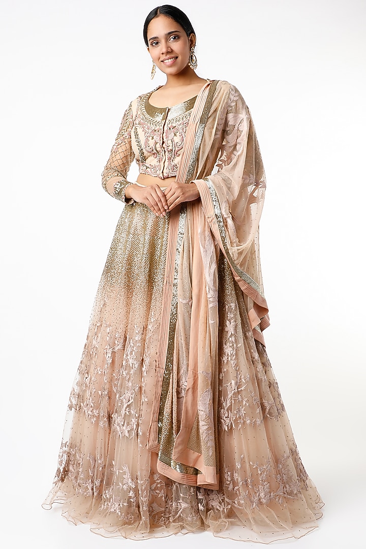 Soft Pink & Silver Embroidered Bridal Lehenga Set by Kartikeya at Pernia's Pop Up Shop