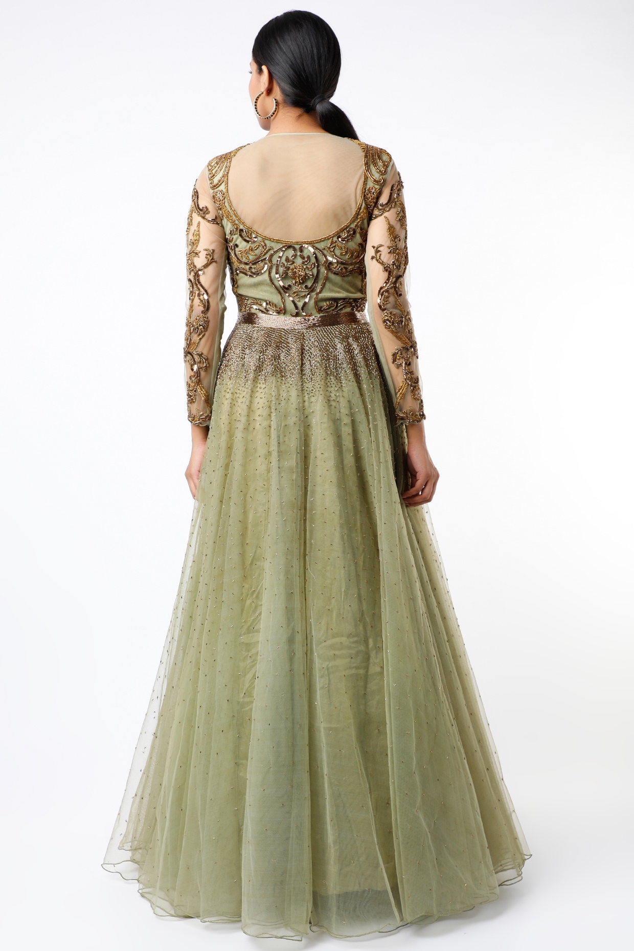Olive Green & Gold Designer Embroidered Silk Bridal Anarkali Gown | Bridal  anarkali, Anarkali gown, Gold lace dresses